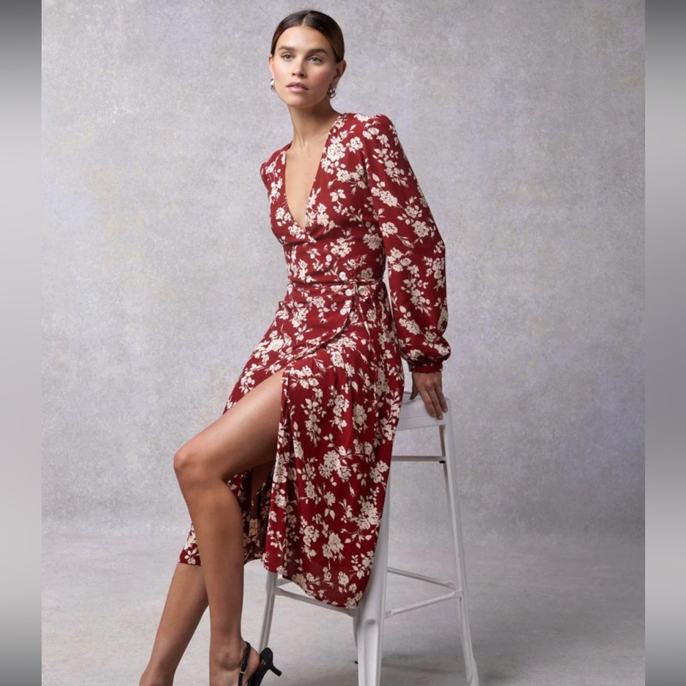 Rouje Paris Gabin Long Sleeve Floral Red Wrap Dress 34